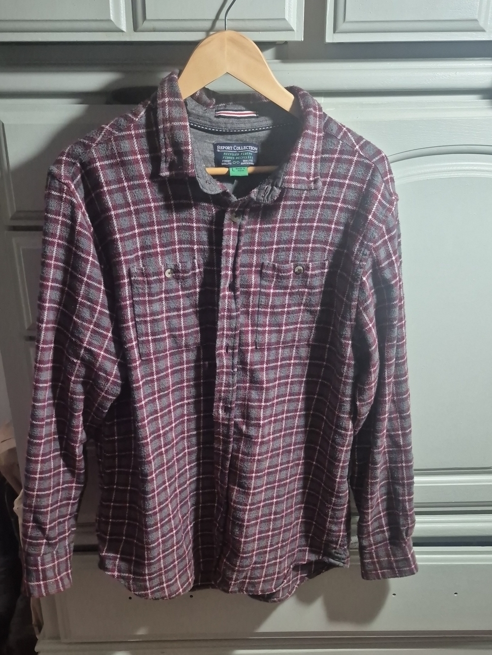 Report Collection Men's Maroon and Gray Plaid Button-Down Shirt
